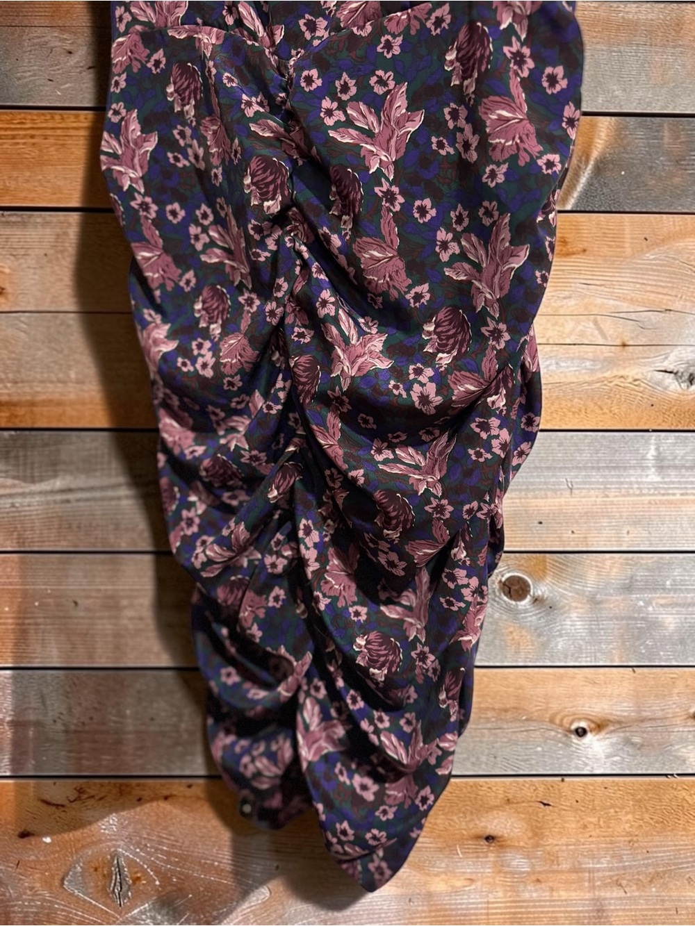 Melrose and Market Dark Floral Midi Dress Sz S Ruched Puff Sleeve Whimsygoth - Picture 6 of 8